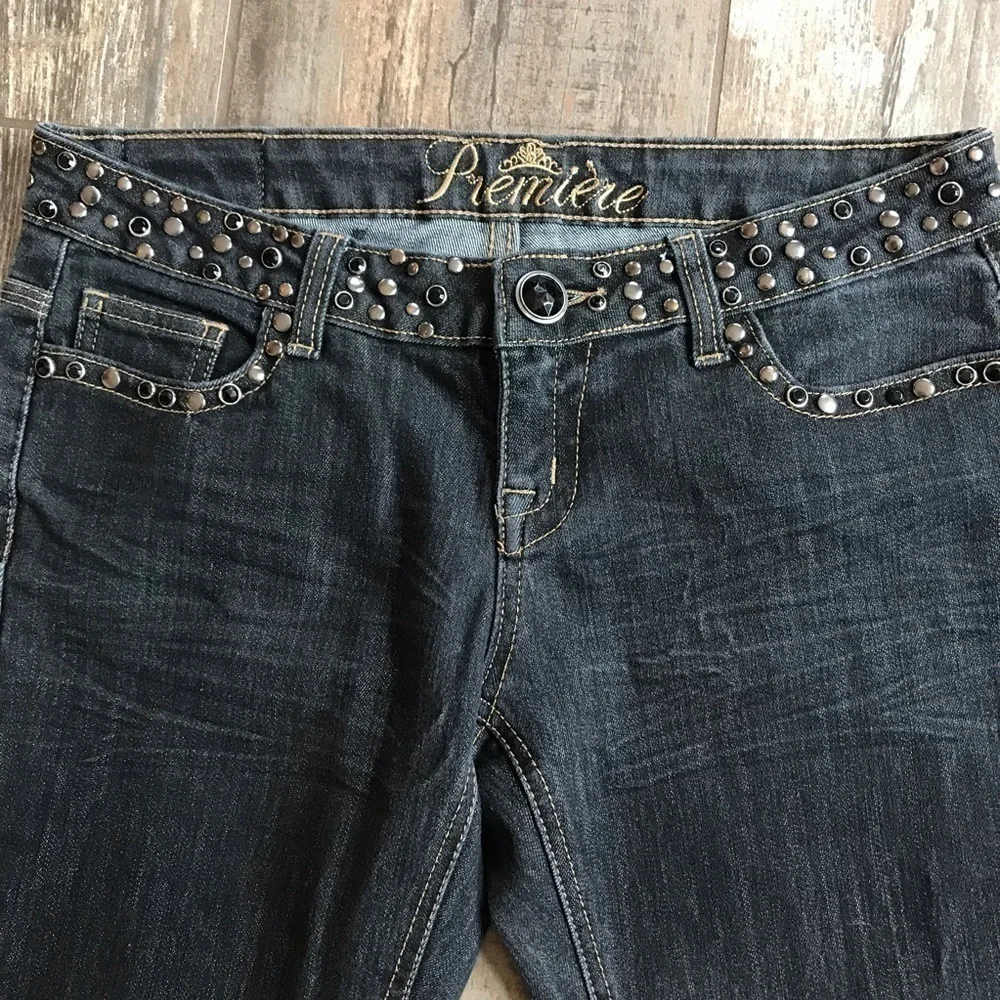 PREMIER bling flap back pocket stretch skinny jeans size 3/4